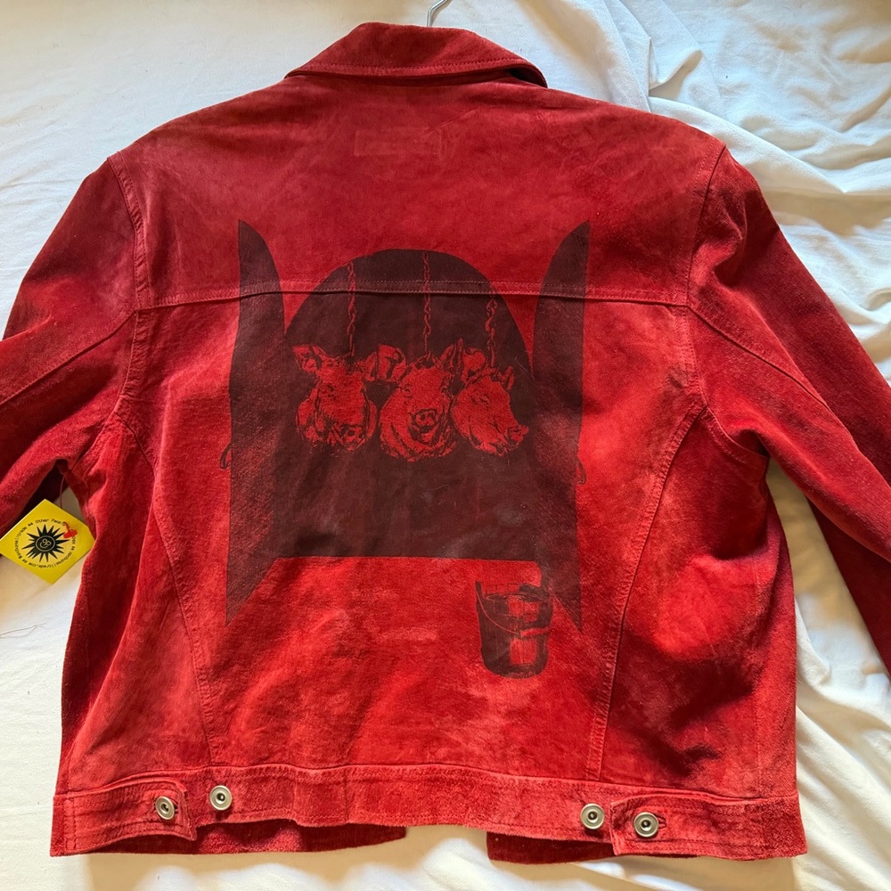 David Brooks Red Suede Jacket with Contrasting Black Trim